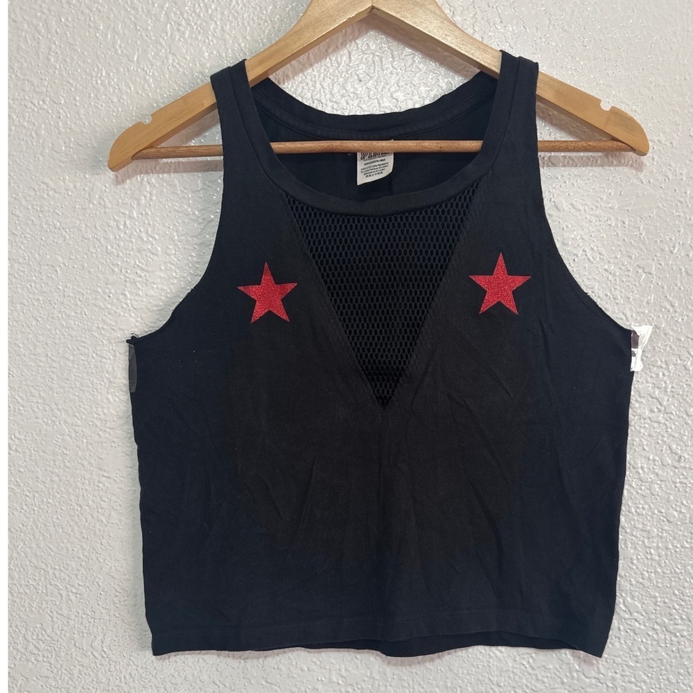 PINK Victoria's Secret Black Red White Lit Mesh Stars Crop Tank Top Women's S